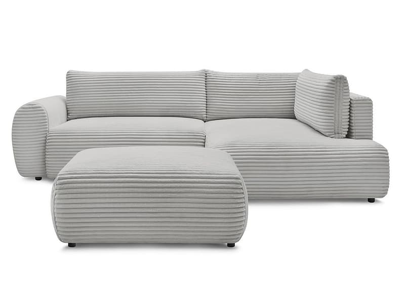 Ecksofa mit Hocker BOBOCHIC LUCIEN Cord-Stoff hellgrau
