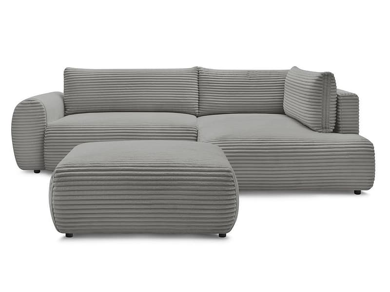 Ecksofa mit Hocker BOBOCHIC LUCIEN Cord-Stoff dunkelgrau