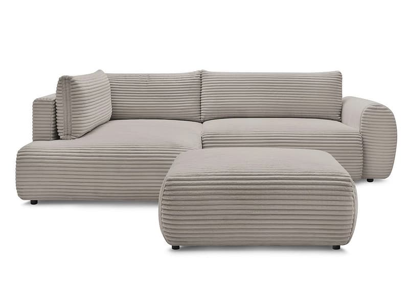 Ecksofa mit Hocker BOBOCHIC LUCIEN Cord-Stoff taupe