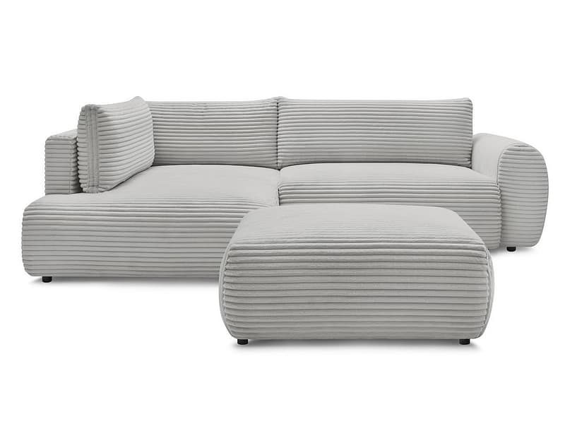 Ecksofa mit Hocker BOBOCHIC LUCIEN Cord-Stoff hellgrau