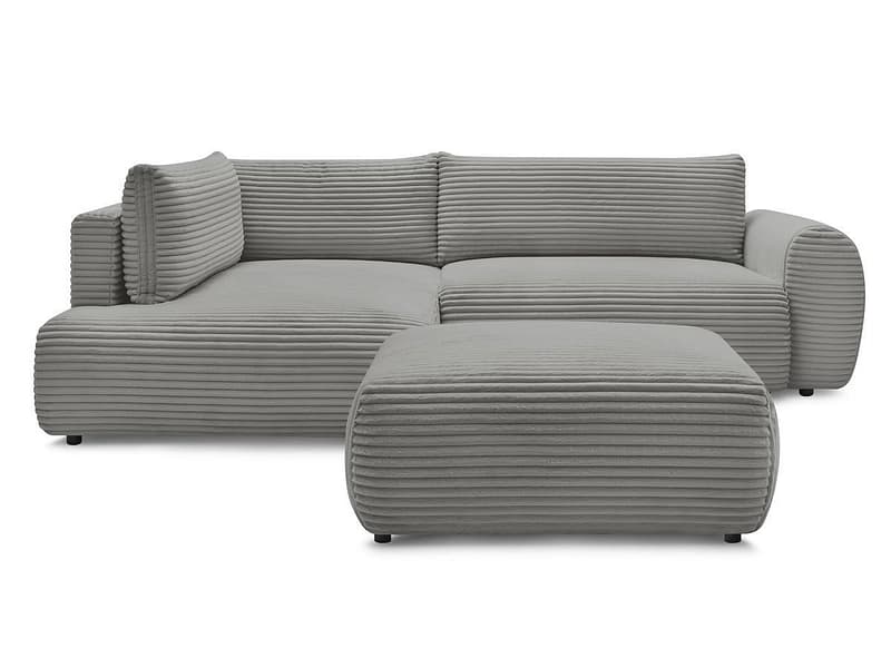 Ecksofa mit Hocker BOBOCHIC LUCIEN Cord-Stoff dunkelgrau