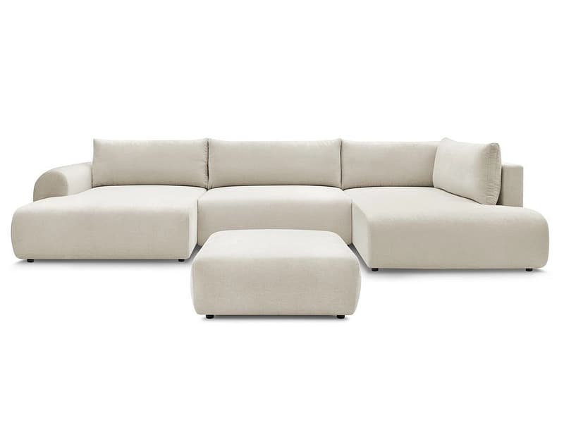 Panorama-Ecksofa mit Hocker BOBOCHIC LUCIEN Stoff beige