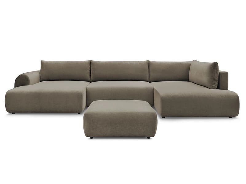 Panorama-Ecksofa mit Hocker BOBOCHIC LUCIEN Stoff taupe