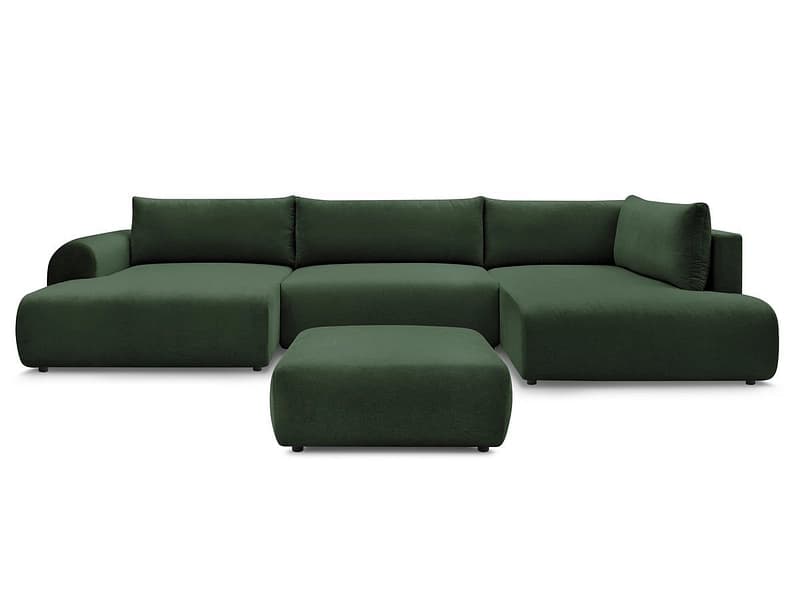 Panorama-Ecksofa mit Hocker BOBOCHIC LUCIEN Stoff grün