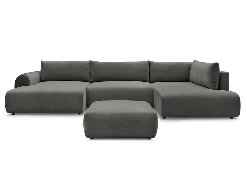 Panorama-Ecksofa mit Hocker BOBOCHIC LUCIEN Stoff dunkelgrau