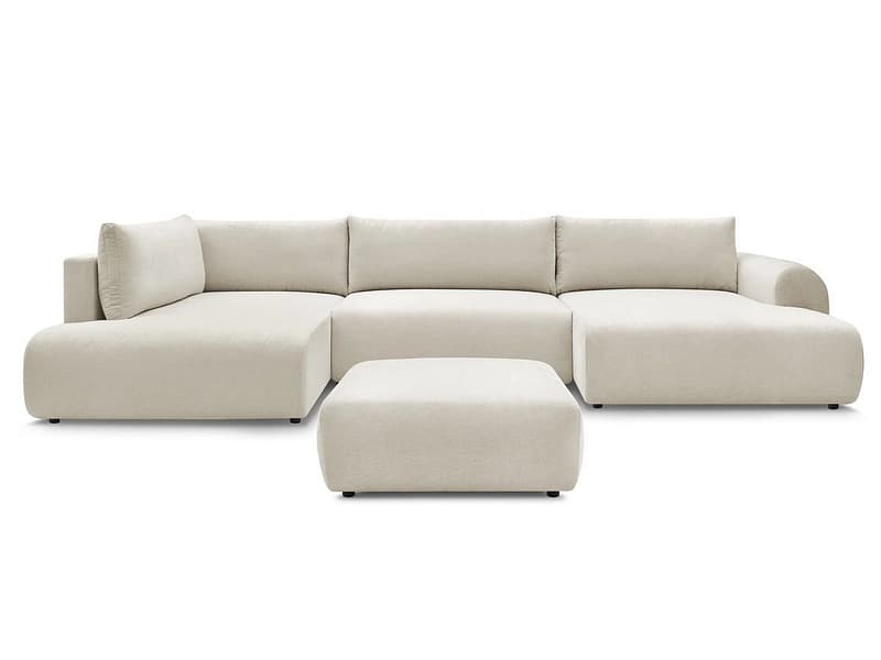 Panorama-Ecksofa mit Hocker BOBOCHIC LUCIEN Stoff beige