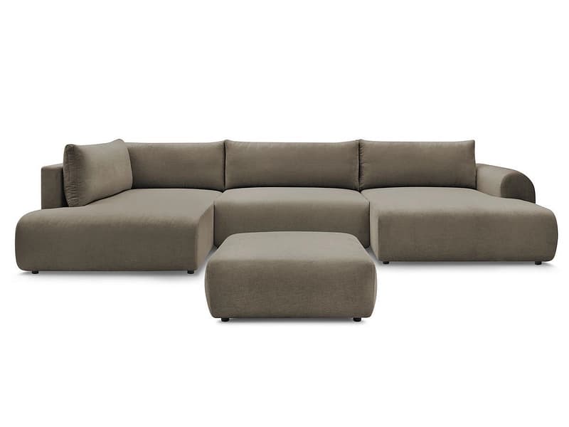 Panorama-Ecksofa mit Hocker BOBOCHIC LUCIEN Stoff taupe