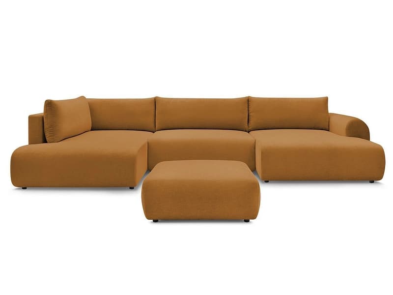 Panorama-Ecksofa mit Hocker BOBOCHIC LUCIEN Stoff gelb