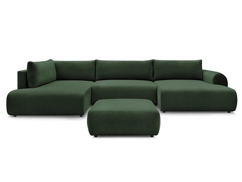 Panorama-Ecksofa mit Hocker BOBOCHIC LUCIEN Stoff grün
