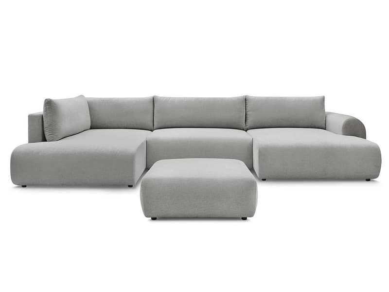 Panorama-Ecksofa mit Hocker BOBOCHIC LUCIEN Stoff hellgrau
