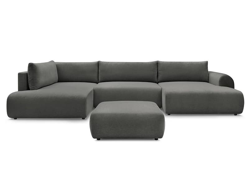 Panorama-Ecksofa mit Hocker BOBOCHIC LUCIEN Stoff dunkelgrau