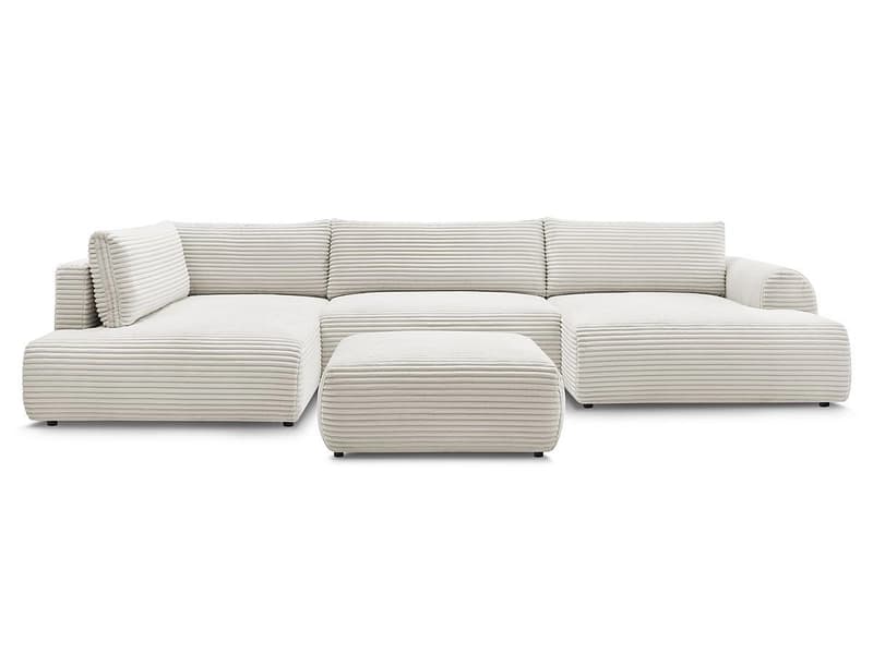 Panorama-Ecksofa mit Hocker BOBOCHIC LUCIEN Cord-Stoff beige