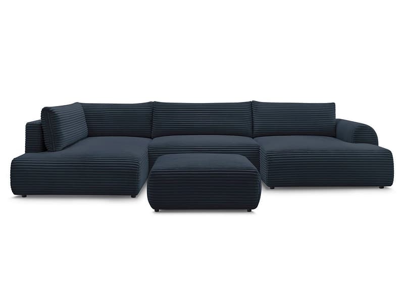 Panorama-Ecksofa mit Hocker BOBOCHIC LUCIEN Cord-Stoff dunkelblau
