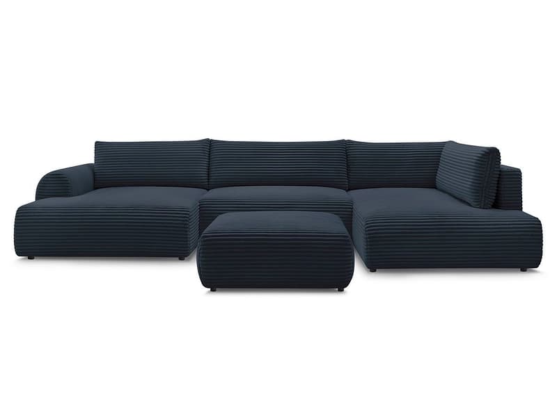 Panorama-Ecksofa mit Hocker BOBOCHIC LUCIEN Cord-Stoff dunkelblau