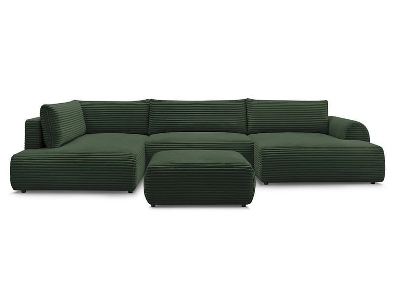 Panorama-Ecksofa mit Hocker BOBOCHIC LUCIEN Cord-Stoff grün