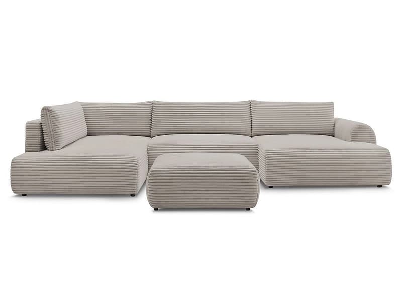 Panorama-Ecksofa mit Hocker BOBOCHIC LUCIEN Cord-Stoff taupe