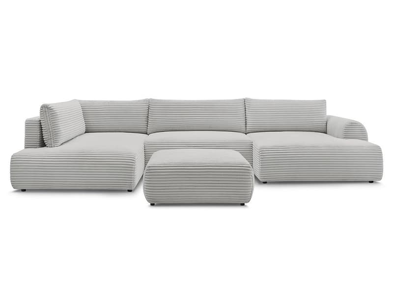 Panorama-Ecksofa mit Hocker BOBOCHIC LUCIEN Cord-Stoff hellgrau