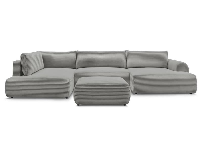 Panorama-Ecksofa mit Hocker BOBOCHIC LUCIEN Cord-Stoff dunkelgrau