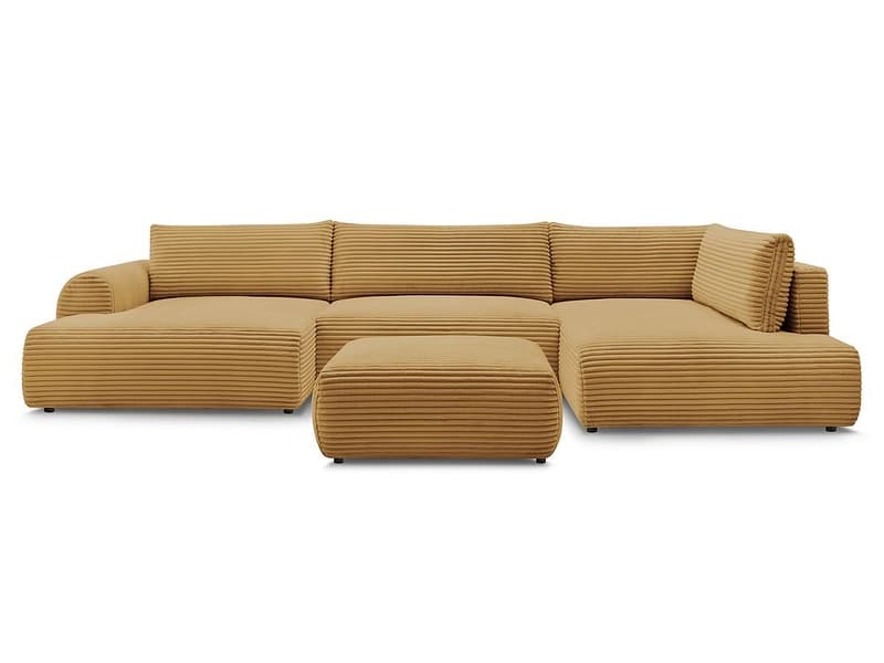 Panorama-Ecksofa mit Hocker BOBOCHIC LUCIEN Cord-Stoff gelb