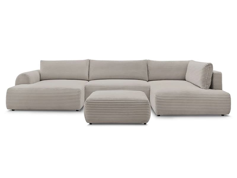 Panorama-Ecksofa mit Hocker BOBOCHIC LUCIEN Cord-Stoff taupe