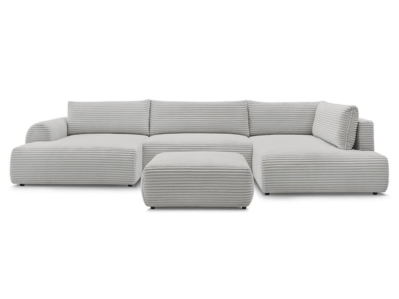 Panorama-Ecksofa mit Hocker BOBOCHIC LUCIEN Cord-Stoff hellgrau