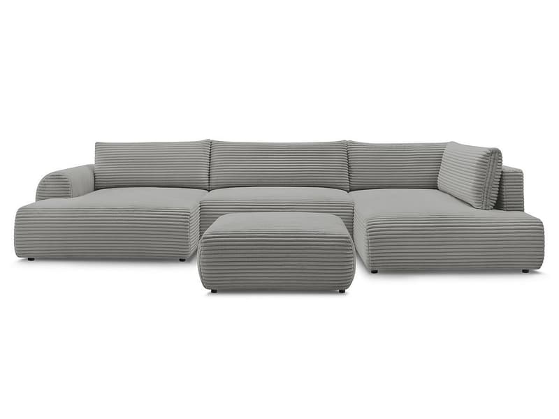 Panorama-Ecksofa mit Hocker BOBOCHIC LUCIEN Cord-Stoff dunkelgrau