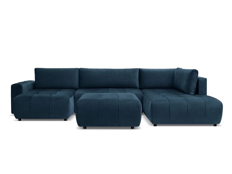 Panorama-Ecksofa mit Hocker BOBOCHIC ARSENE Samt blau