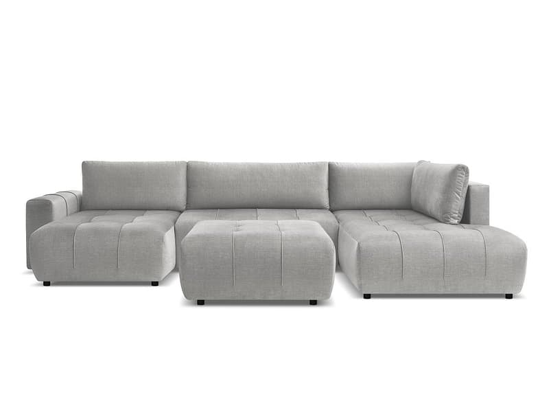 Panorama-Ecksofa mit Hocker BOBOCHIC ARSENE Samt hellgrau