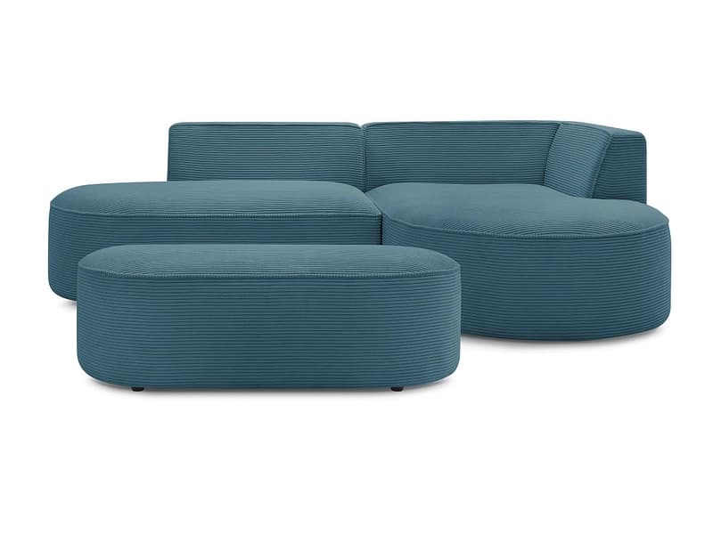 Ecksofa mit Hocker BOBOCHIC ROUSSEAU Cord-Stoff dunkelblau