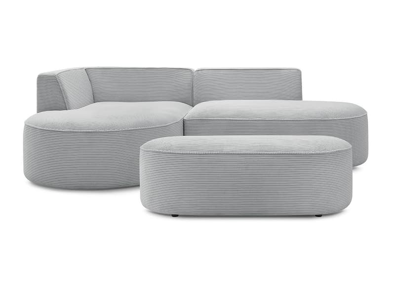 Ecksofa mit Hocker BOBOCHIC ROUSSEAU Cord-Stoff hellgrau