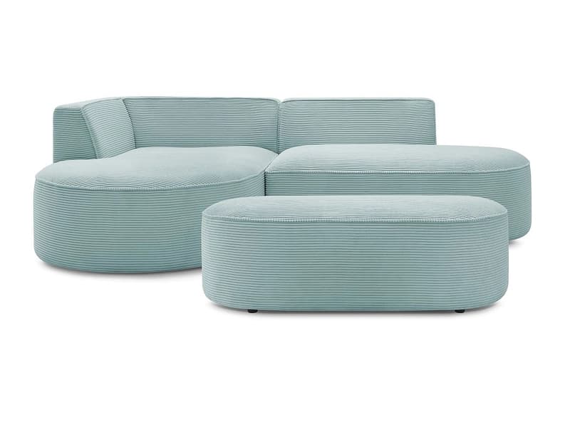 Ecksofa mit Hocker BOBOCHIC ROUSSEAU Cord-Stoff hellblau