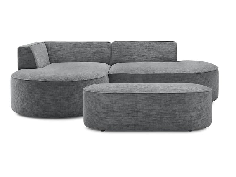 Ecksofa mit Hocker BOBOCHIC ROUSSEAU Stoff mit Textur dunkelgrau
