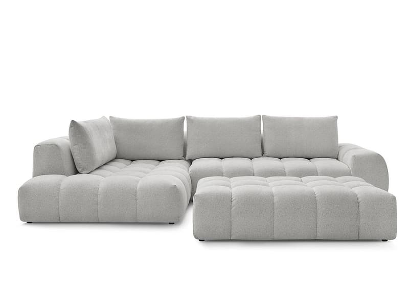 Ecksofa mit Hocker BOBOCHIC EVEREST Stoff chiniert hellgrau