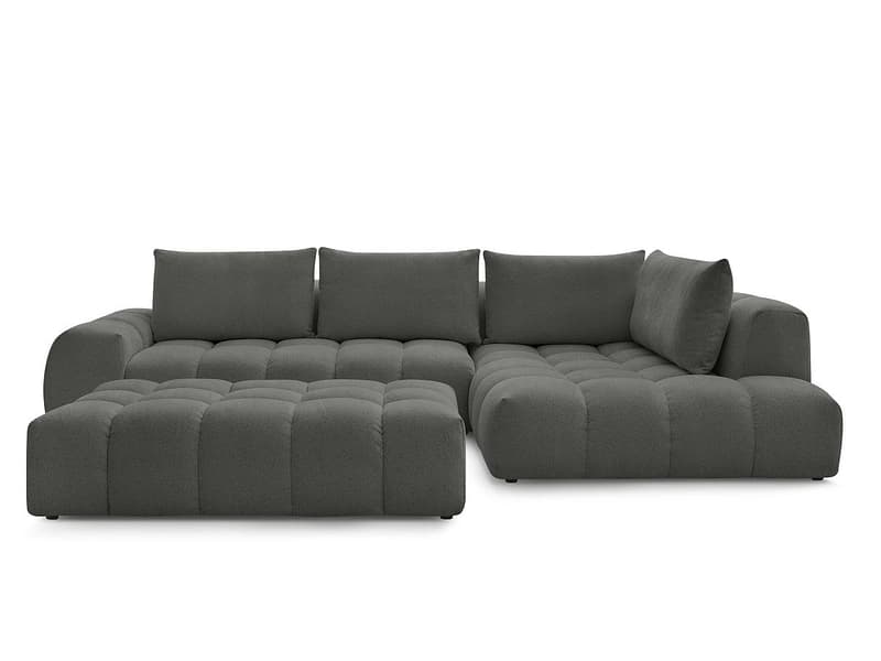 Ecksofa mit Hocker BOBOCHIC EVEREST Stoff chiniert dunkelgrau