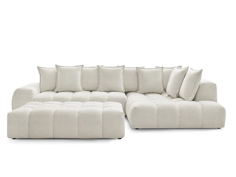 Ecksofa mit Hocker BOBOCHIC EVEREST Stoff chiniert weiss