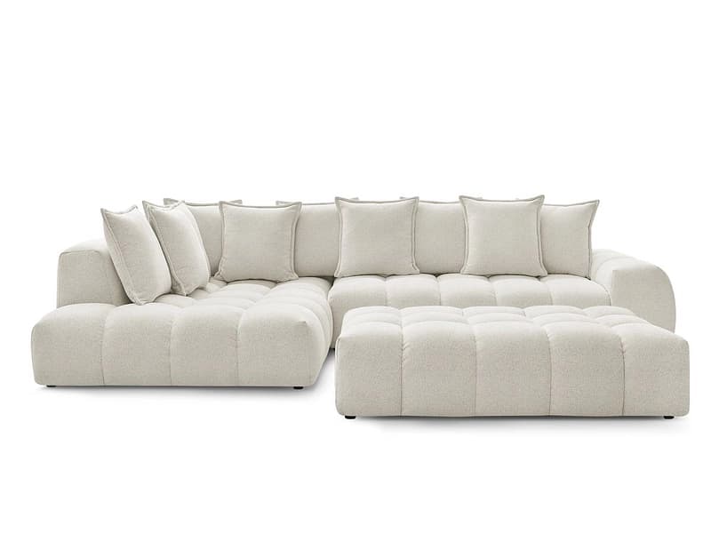Ecksofa mit Hocker BOBOCHIC EVEREST Stoff chiniert weiss
