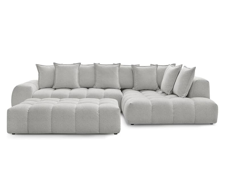 Ecksofa mit Hocker BOBOCHIC EVEREST Stoff chiniert hellgrau