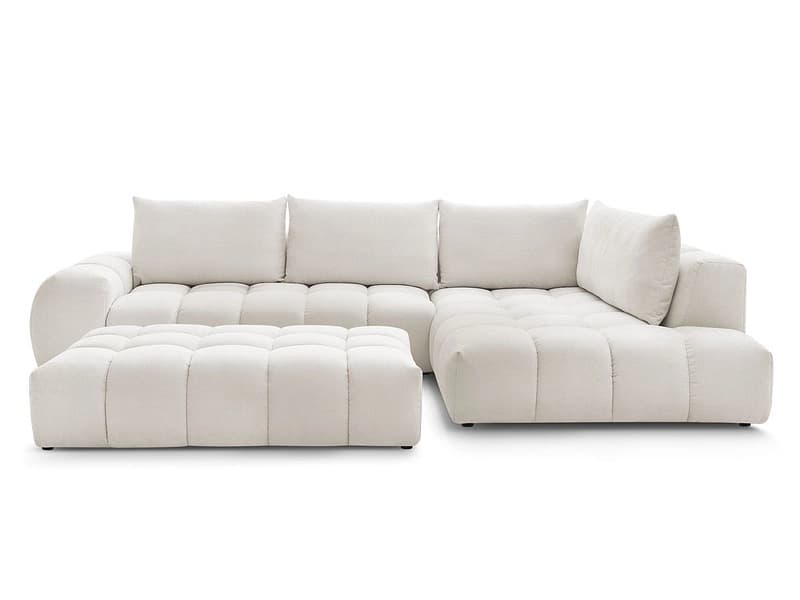 Ecksofa mit Hocker BOBOCHIC EVEREST Stoff mit Textur weiss