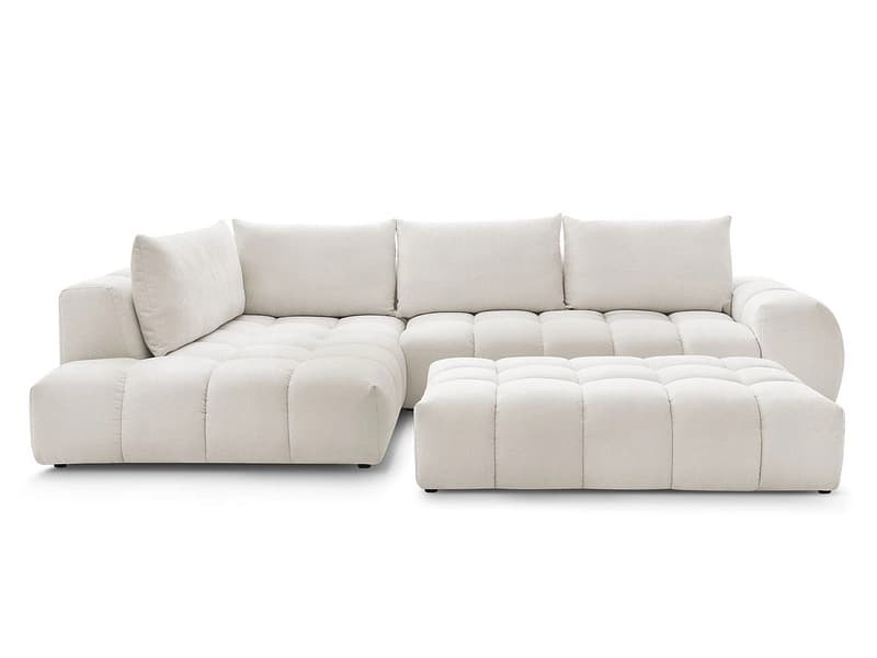 Ecksofa mit Hocker BOBOCHIC EVEREST Stoff mit Textur weiss