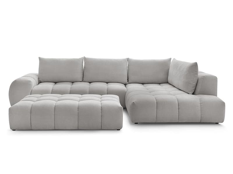 Ecksofa mit Hocker BOBOCHIC EVEREST Stoff mit Textur hellgrau