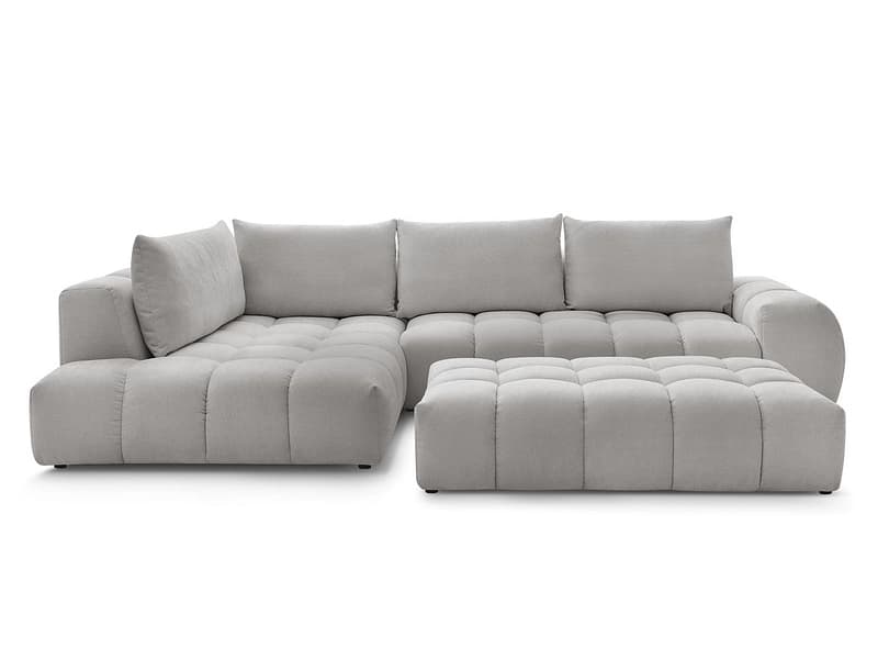 Ecksofa mit Hocker BOBOCHIC EVEREST Stoff mit Textur hellgrau