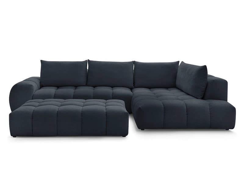 Ecksofa mit Hocker BOBOCHIC EVEREST Stoff mit Textur dunkelblau