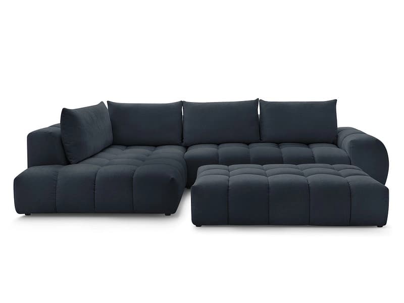 Ecksofa mit Hocker BOBOCHIC EVEREST Stoff mit Textur dunkelblau