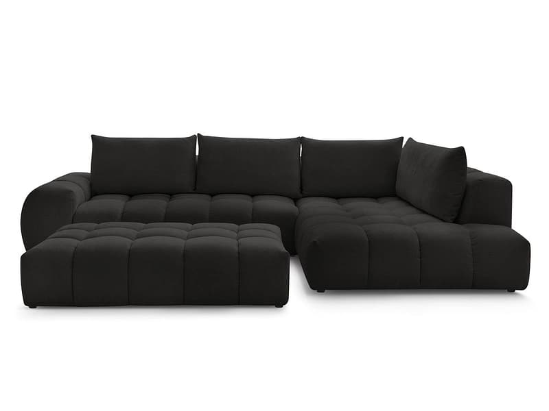 Ecksofa mit Hocker BOBOCHIC EVEREST Stoff mit Textur schwarz