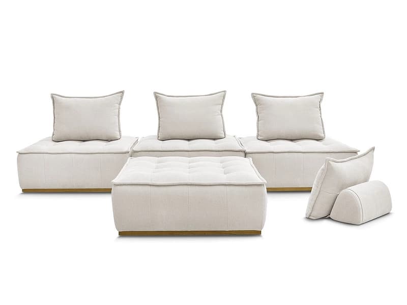 3er Sofa mit Hocker BOBOCHIC ELISA Stoff mit Textur weiss