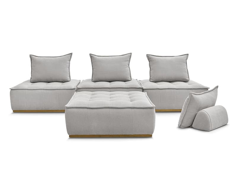 3er Sofa mit Hocker BOBOCHIC ELISA Stoff mit Textur hellgrau