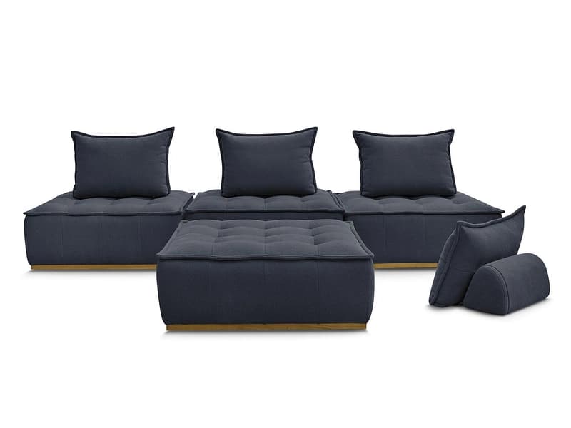 3er Sofa mit Hocker BOBOCHIC ELISA Stoff mit Textur dunkelblau