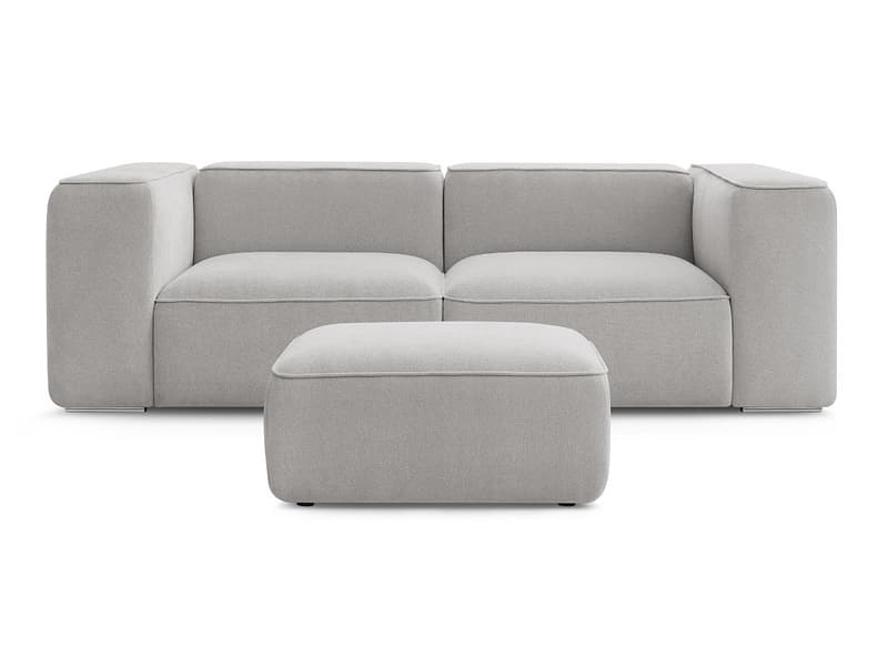 2er Sofa mit Hocker BOBOCHIC ZEPHYR Stoff mit Textur hellgrau