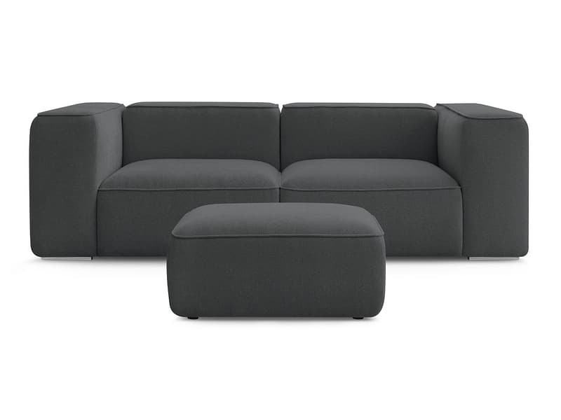 2er Sofa mit Hocker BOBOCHIC ZEPHYR Stoff mit Textur dunkelgrau