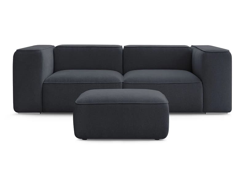 2er Sofa mit Hocker BOBOCHIC ZEPHYR Stoff mit Textur dunkelblau